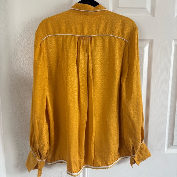 Jonathan Simkhai Yellow Leopard Print Button Satin Silk Shirt Women's Size 14 - Picture 3 of 7